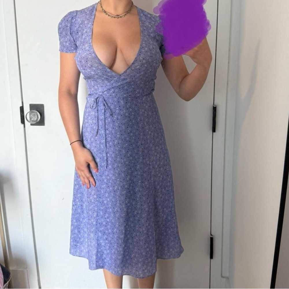 Elegant Blue Floral Wrap Dress